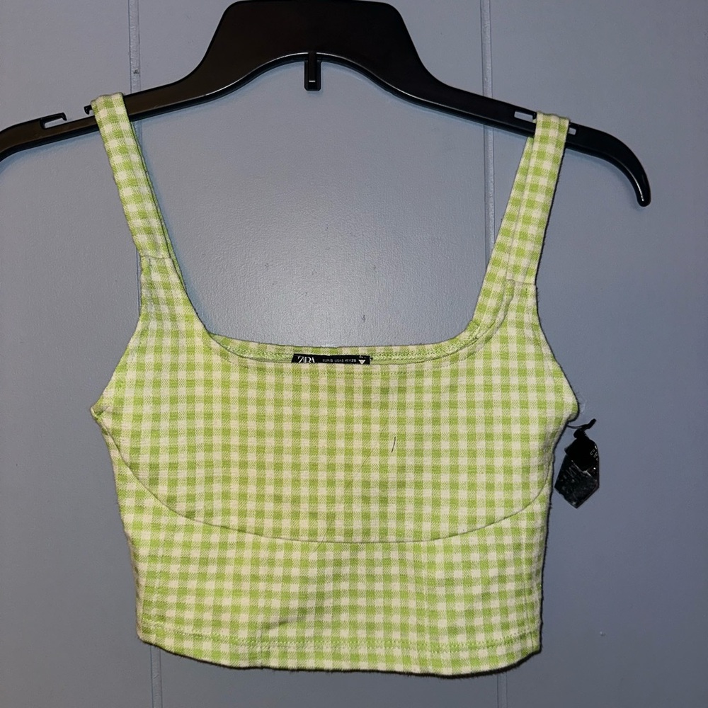 Zara Yellow and White Gingham Sleeveless Crop Top